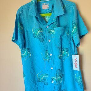 Cat & Jack Boy's Blue Lizard on Motorcycle Button-Front Shirt, Size M(8)